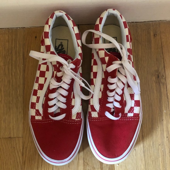 red checkered old skool vans